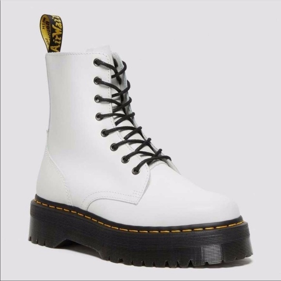 Dr Martens Jadon Smooth Leather White Platform Boots Size 8 - Picture 1 of 8